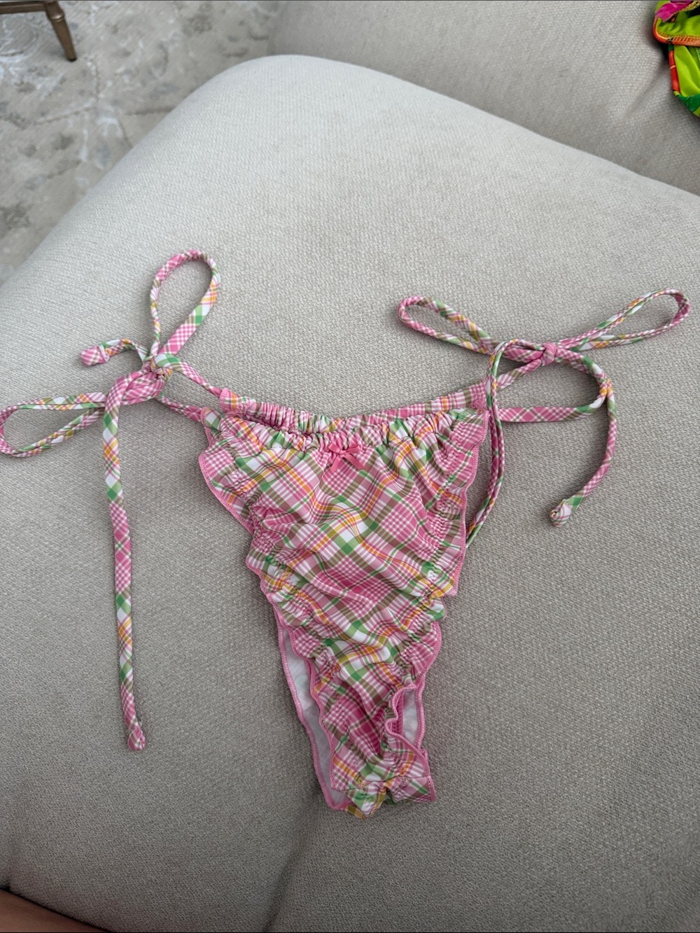 Frankie's Bikinis Pink Plaid Tie-Side Swim Bottoms